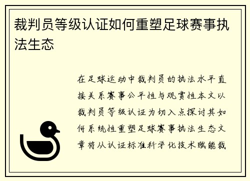 裁判员等级认证如何重塑足球赛事执法生态