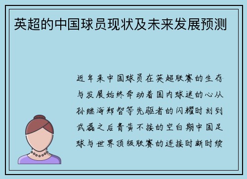 英超的中国球员现状及未来发展预测