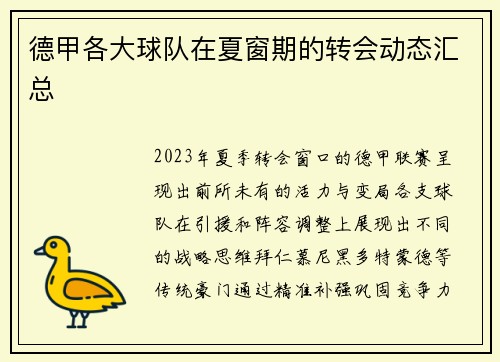 德甲各大球队在夏窗期的转会动态汇总